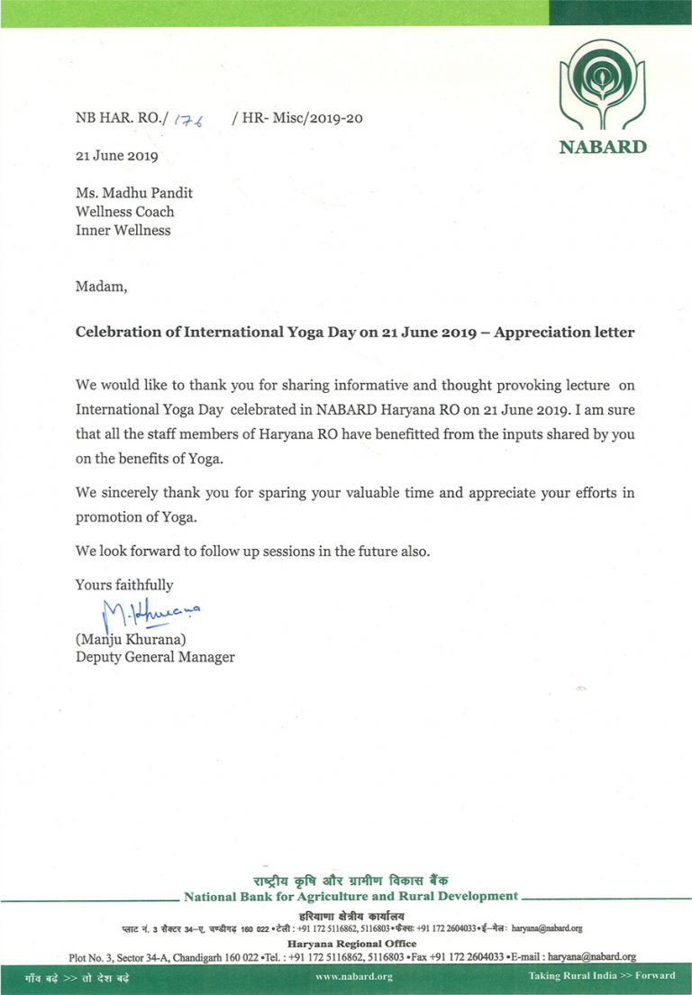 Appreciation Letter by NABARD